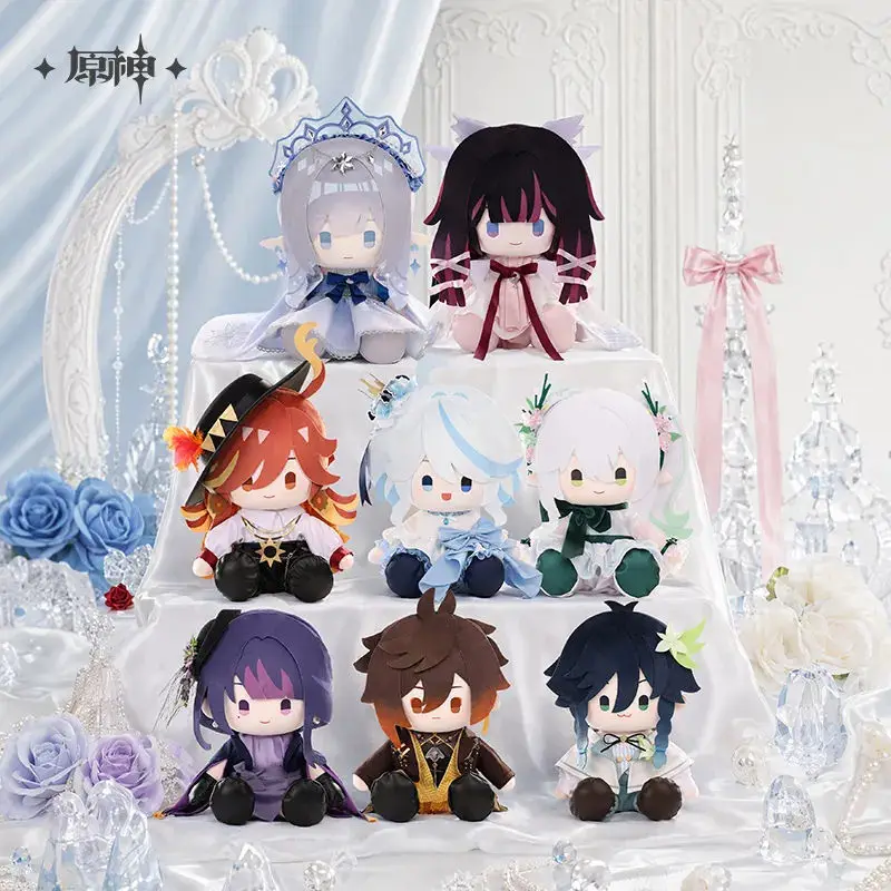 [Authentique] Peluche MiHoYo Genshin Impact, poupée assise, Columbina, Furina, Zhongli, oreiller d'anime, décoration de bureau, cadeau de Noël, cosplay