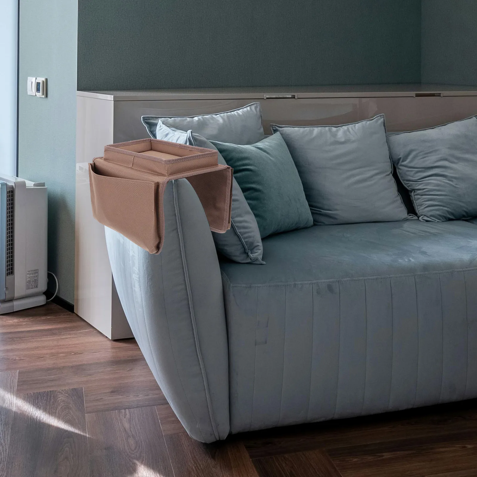 

Sofa Armrest Storage Bag Coffee Colored Organizer Pocket Snack Holder Armchair Couch Durable Washable Collapsible Storage