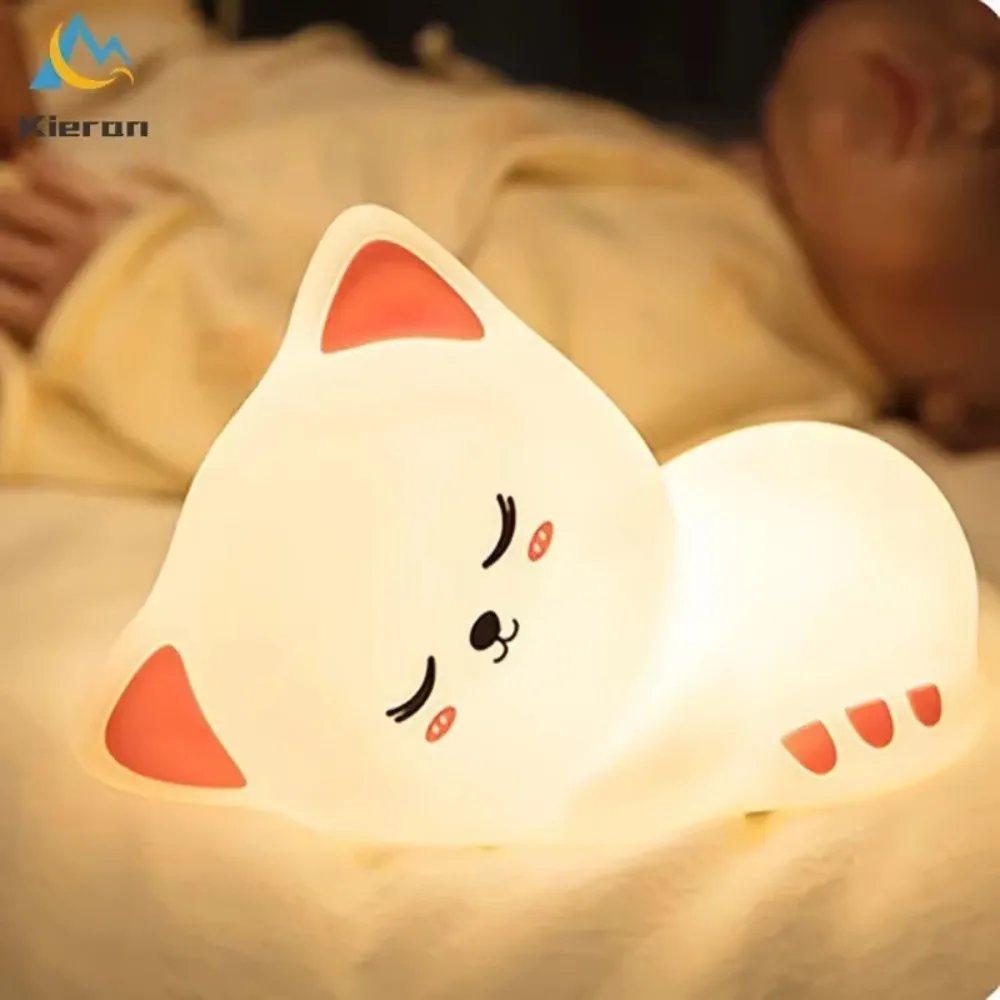 Soft Silicone Cat Seven Colors LED Night Lights USB Rechargeable Children Baby Kids Floor Lamp Creative Cartoon Room Decor Light view 5