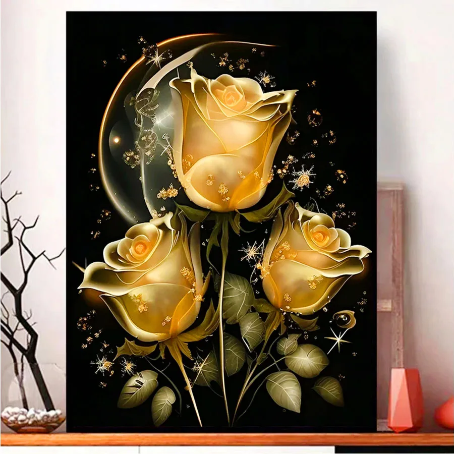 Flower Golden Rose Diamond Painting Landscape Full Square Round rhinestone 5D Diy Embroidery Cross Mosaic Home Decor Handmade