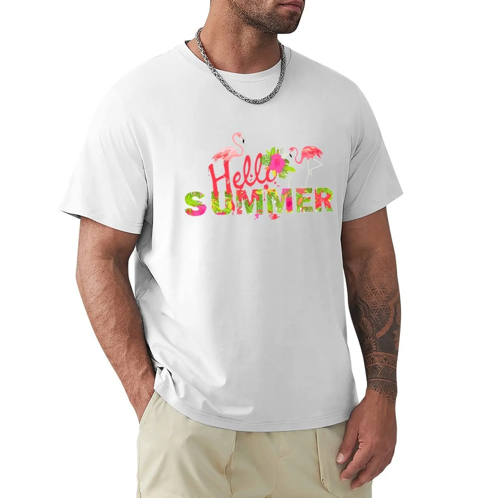 Summer Flamingo T-Shirt oversized tops T-shirts for men cotton