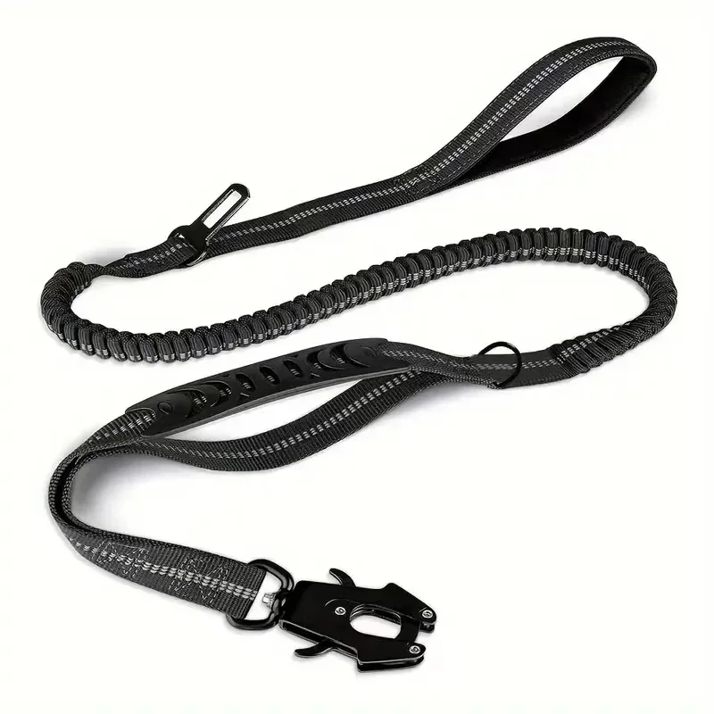 No Pull Dog Leash Reflective Shock Absorbing Pet Leashes with Car Seatbelt for Large Dogs Heavy Duty Tactical Bungee Dog Leash