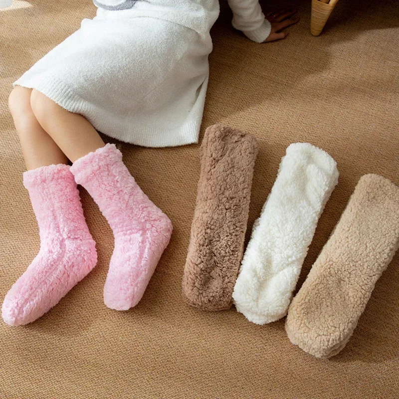 Fluffy Socks Women Slouch Winter Warm Plush Non Slip Grip Fuzzy Sleeping Thick Soft Female Floor Comfy Loose Slippers Sock