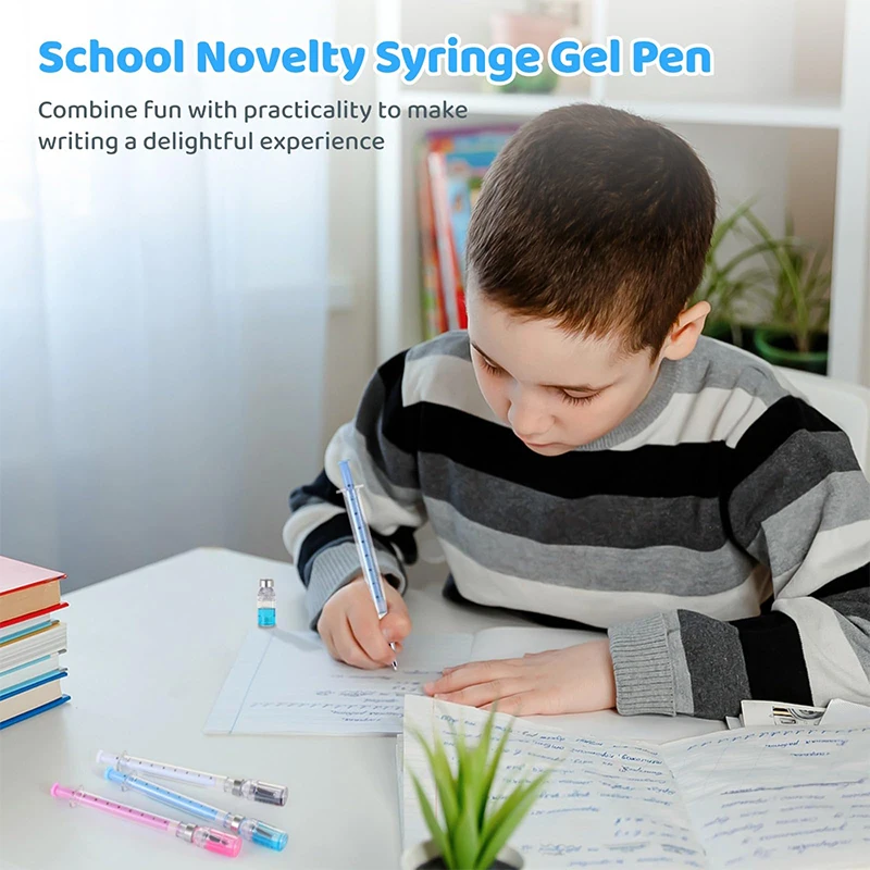 12Pieces Syringe Pens, 0.5mm Black Ink Syringe Pen, Gel Pen with Cap, Multicolor Fun Nurse Pens,School Novelty Pens