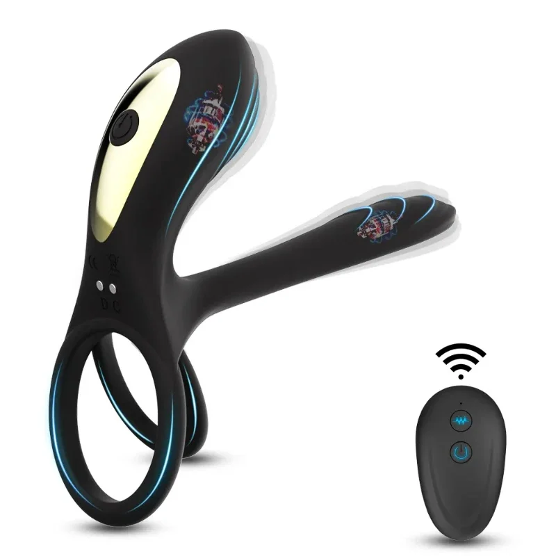 New Style Dual Ring Vibrator 10-Frequency Remote Control Wearable Lock Ring for Couples Adult Toy for Men