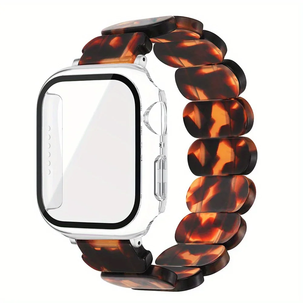 Pasek z żywicy + etui ze szkła hartowanego do Apple Watch Series 10/9/8/7/6/5 46mm 42mm 44mm 45mm 41mm 40mm bransoletka z paskiem do zegarka z osłoną