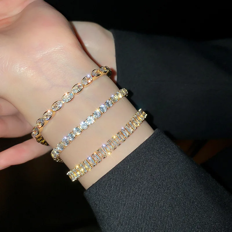 

Gold Color Classic Geometric Water Drop CZ Bracelet for Women Bridal Gorgeous Buling Zircon Party Wedding Hand Accessories