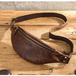 Cintura de Couro Genuíno para Homens, Fanny Pack, Belt Bag, Phone Bags, Pacote de Cintura de Viagem, Saco de Cintura Pequeno Masculino