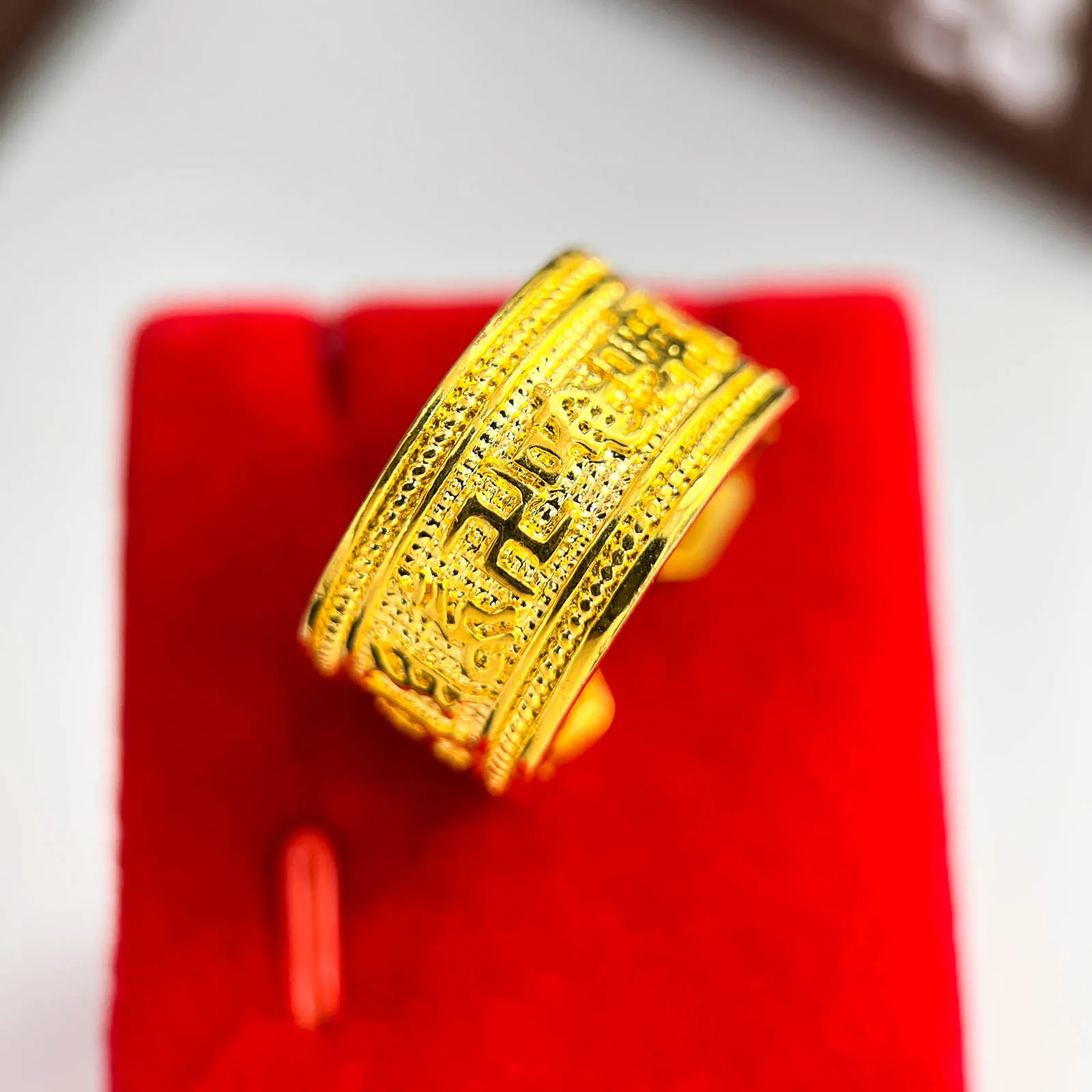 AU999 24K pure gold six-syllable mantra adjustable gold ring for men women, ideal matching jewelry for couple trips and temple
