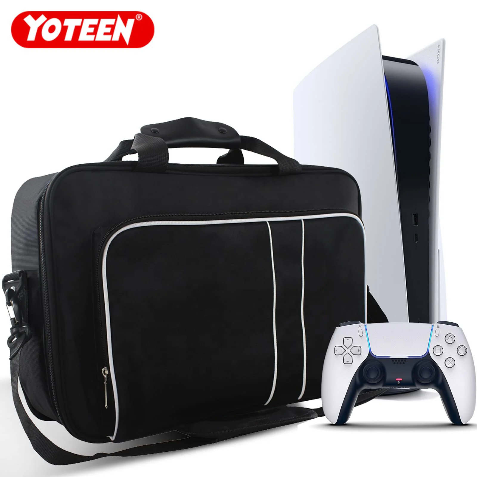 Carrying Case for PS5 Travel Bag Storage Disc/Digital Edition and Controllers Protective Shoulder Bag for Game Cards Accessories