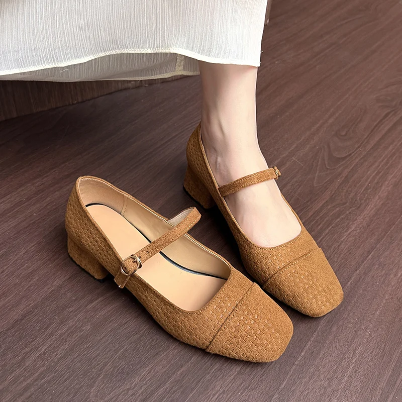 Women's 2026 Autumn New Retro Temperament Not Tired Feet Thick Heel Shallow Single Shoes