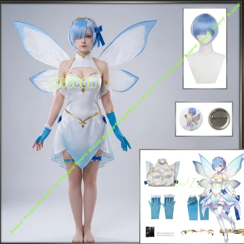 Косплей-набор Рем из «Re:Zero» в стиле цветочной феи: наряд с цветочным принтом и парик персонажа для Хэллоуина, Комик-Кона и косплей-мероприятий.