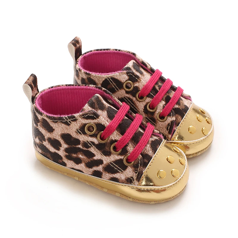 HAIZHIW Fashion Leopard Print 0-18M Baby Shoes With Printed Casual Lace Up Upper PU Sports Shoes Baby Shoes Walking Shoes