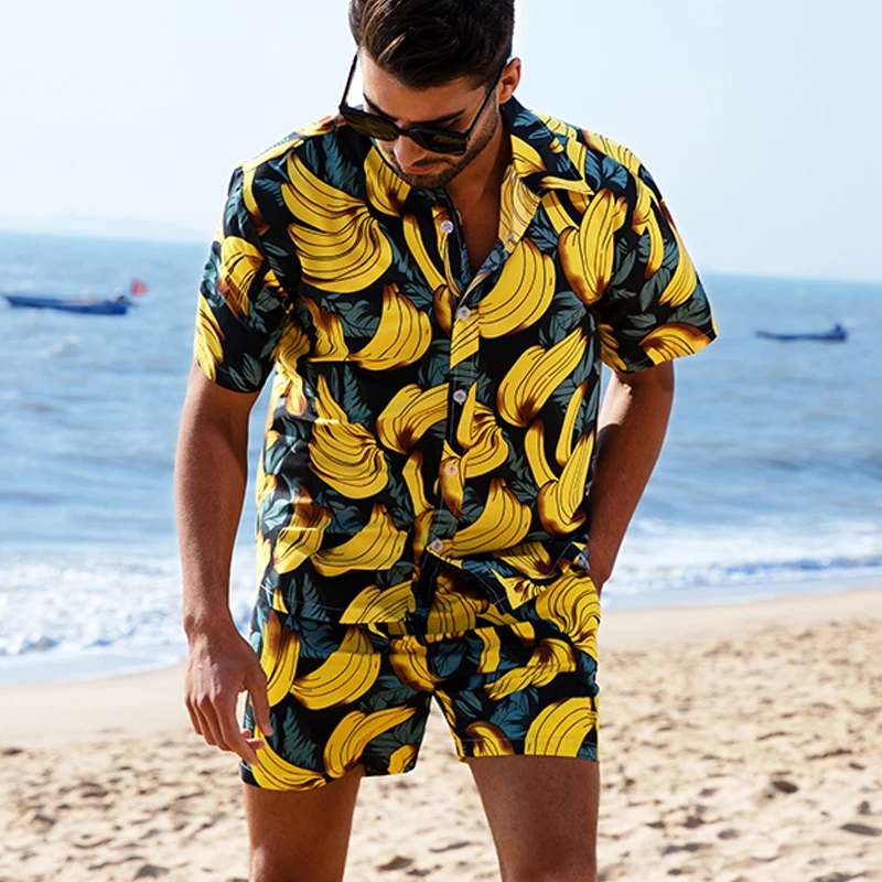 2024 Men\'s Sets 2 Piece Hawaiian Shirts and Shorts Sets Floral Printing Casual Beach Shirts Outfits Men Holiday Wear Summer