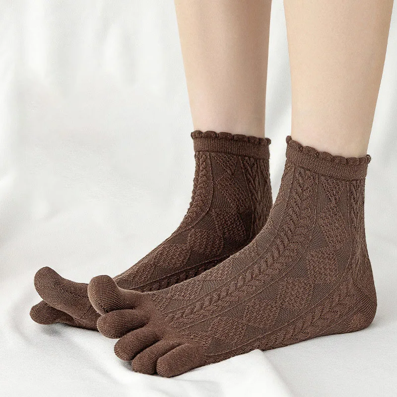 Damskie letnie skarpetki Lolita Mid Tube Tube skarpetki z pięcioma palcami oddychające bawełniane skarpetki pochłaniające pot kawa Khaki beżowy biały