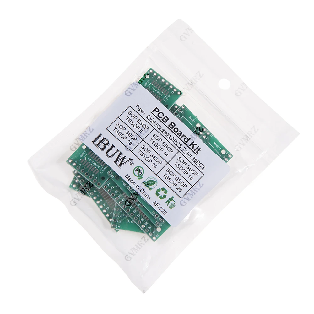 30PCS 6Values SOP SSOP TSSOP PCB Adapter Board Kit for SOP8/14/16/20/24/28 IC Prototype DIY Electronic Project SOP14 SOP8 SOP16