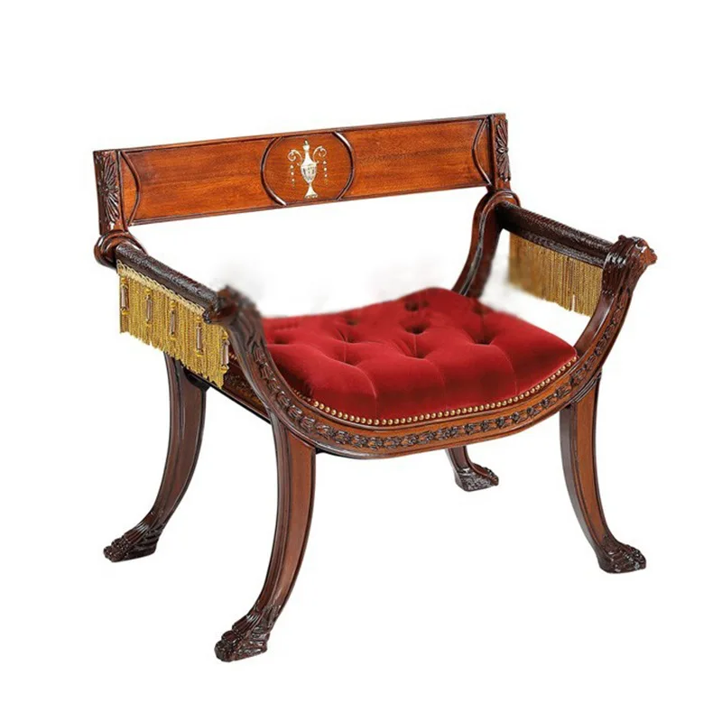 

British all-solid wood veneer shell parquet retro makeup stool