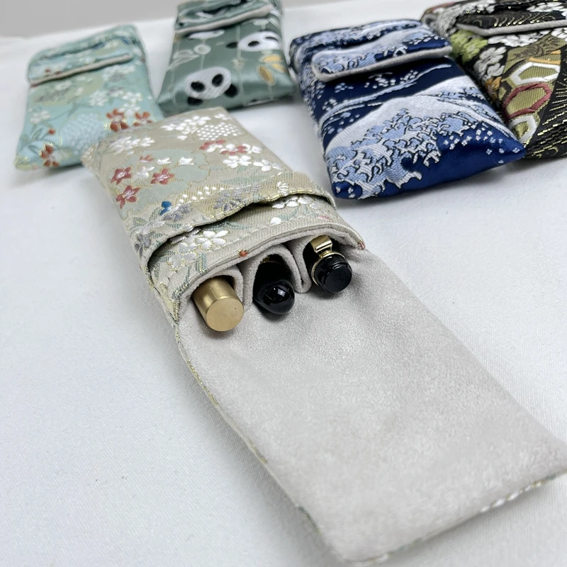 Chinese Style Pen Bag, Three Pack Pen Bag, Blue Brocade Handmade Pen Bag, Portable, Safe, Scratch Resistant, Dustproof Pen Case