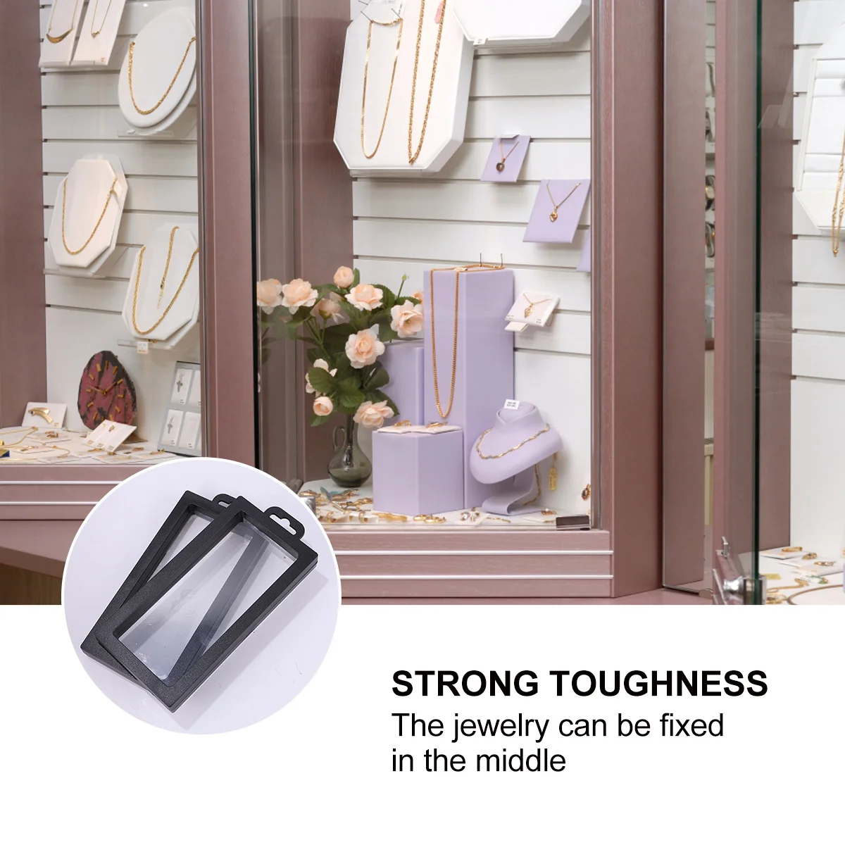 

2pcs Pe Jewelry Stand Clear Display Frame 180X90X20Mm Black Floating Holder For Necklace Ring Earring Storage Organizer