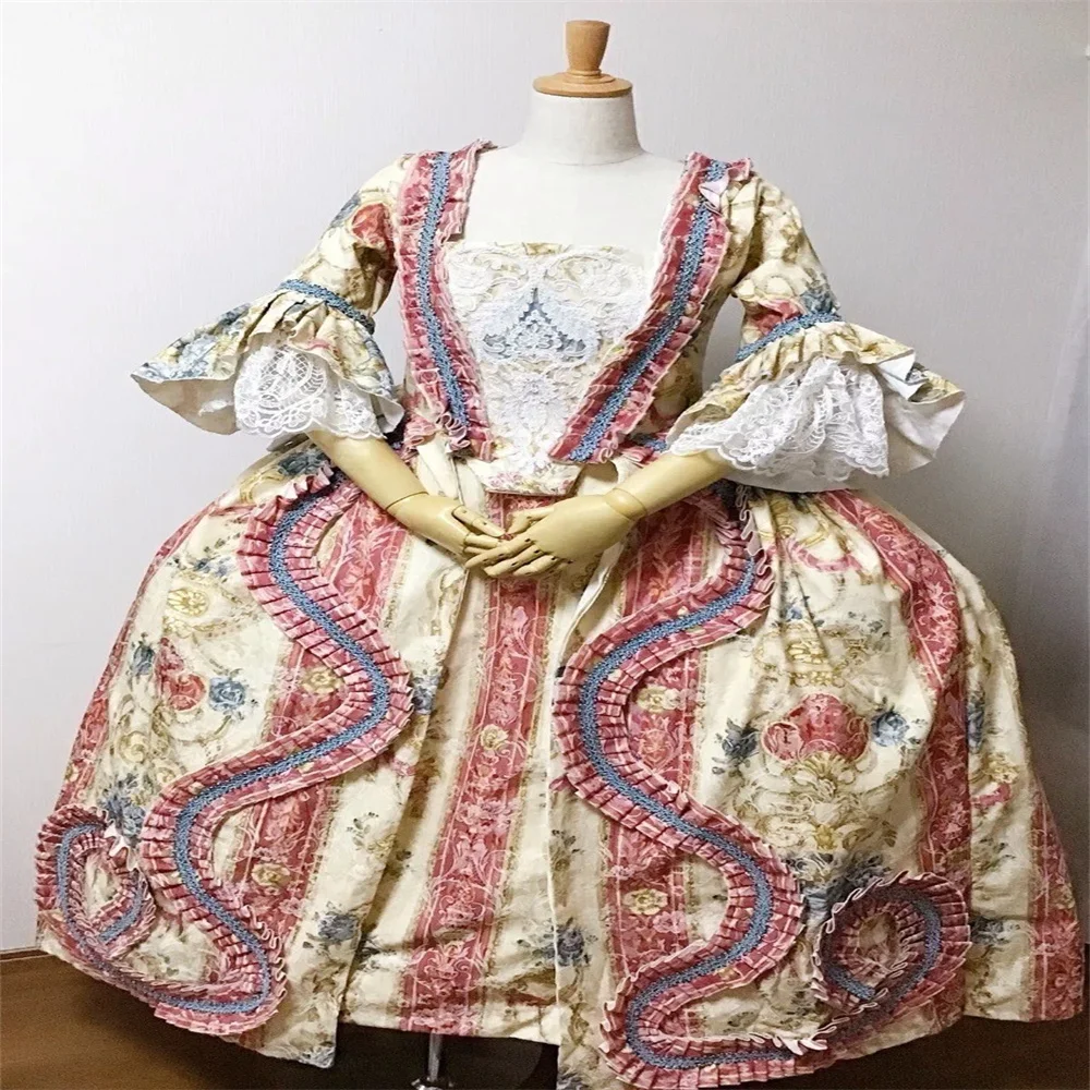 

1700s Revolution Georgian Colonial Rococo Victorian Princess Baroque Floral Bustle Dress Robe A La Francaise