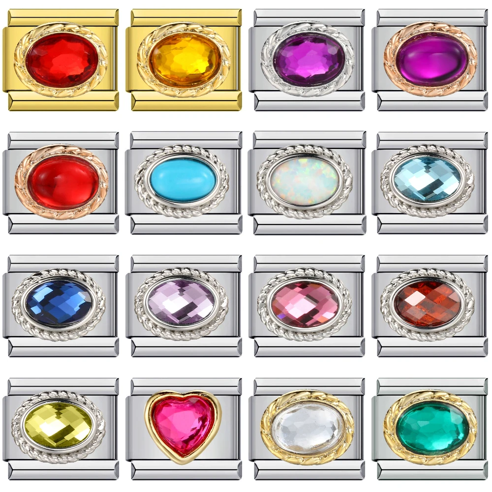 Colored Oval Gemstones Charm Link Chain Bracelet Fit 9mm Stainless Bangle Elastic Hand Chains Italian DIY Making Jewelry Gifts