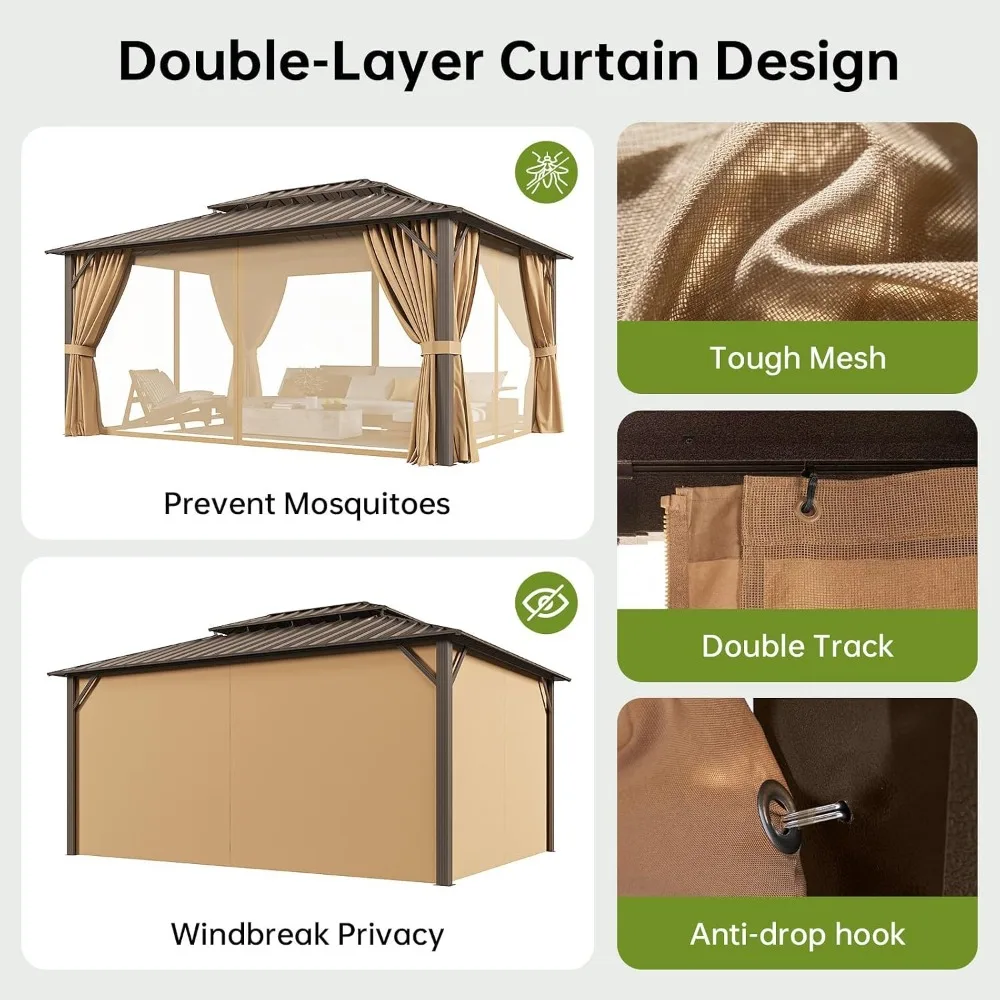 16x12FT Hardtop Gazebo Brown, Custom view 5