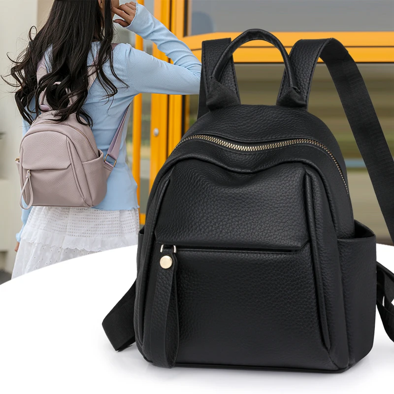 

New Fashion Women's Small Backpack Simple Pu Leather Casual Travel Shoulder Bag High Quality School Bags for Teenagers Girls Sac