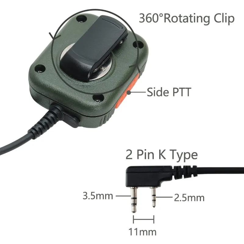 BAOFENG Military Grade Volume Adjustable Speaker Mic with 3.5mm Receiver for AR-152 DM-32 UV-32 UV-5R BF-F8HP PRO Two Way Radio view 5