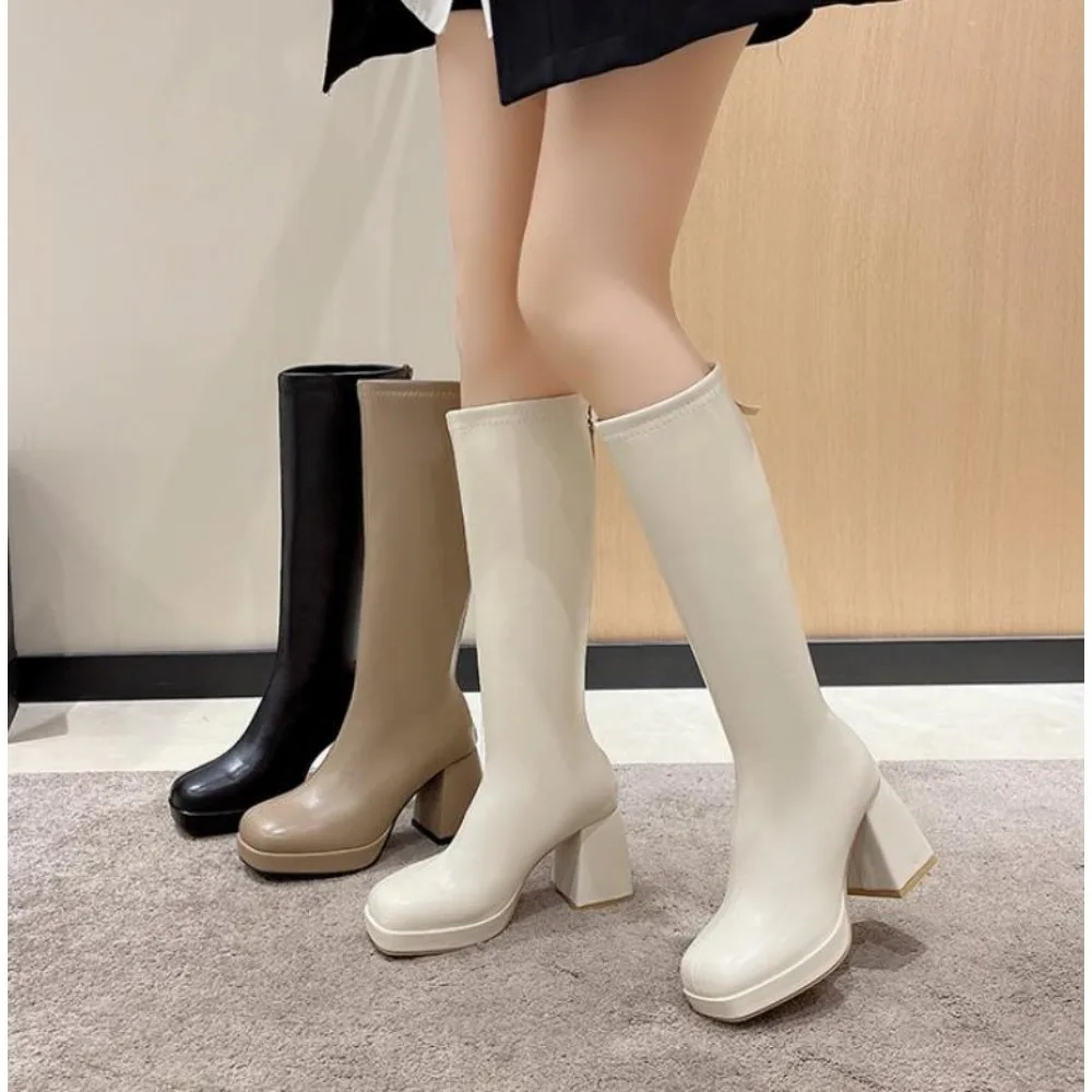 

Womens Boots Winter Thick Heel Bottom Long Cotton High Heel Snow Zipper Knee-high Fashion Hot Classic Sexy Wild Botas Mujer