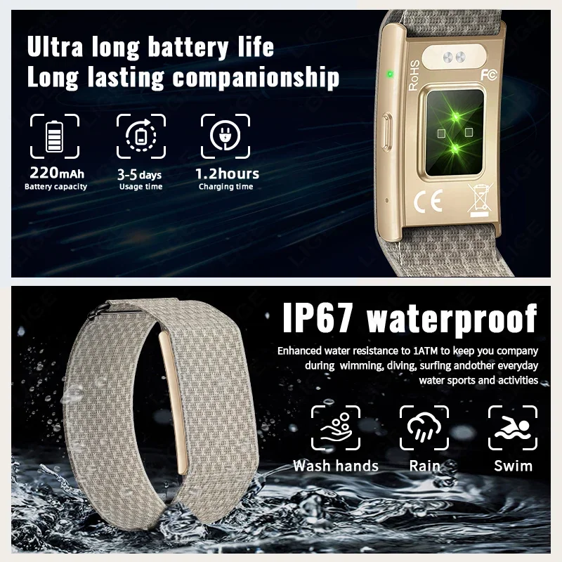 LIGE AI Voice Recorder Smart Watch 1GB Storage Audio Recorder 79 Languages Transcription Heart Rate Sleep Monitor Smart Bracelet