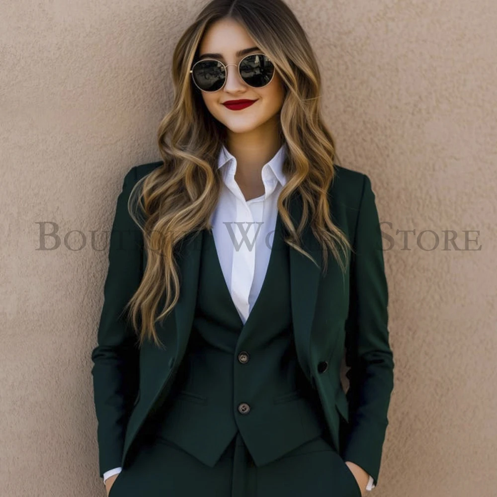 

Fashion Green Women's Suits High Quality Single Breasted Notch Lapel Slim Fit 3 Piece Jacket Pants Vest Femal Office Clothing