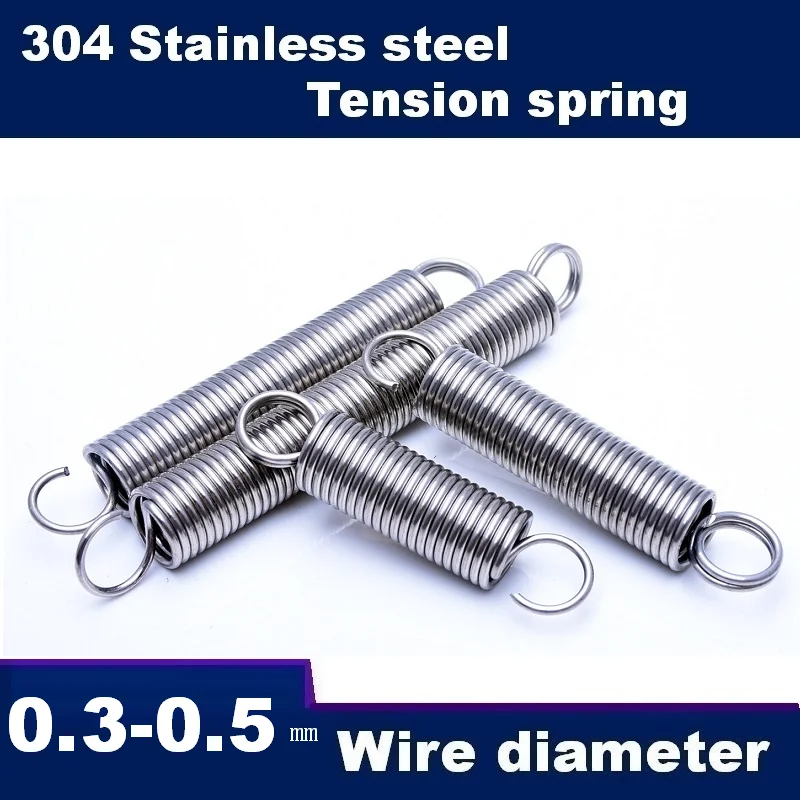 0.3/0.4/0.5mm Micro Tension Springs 304 Stainless Steel Double Closed Loop + Single Hook Small Pull Extension Spring