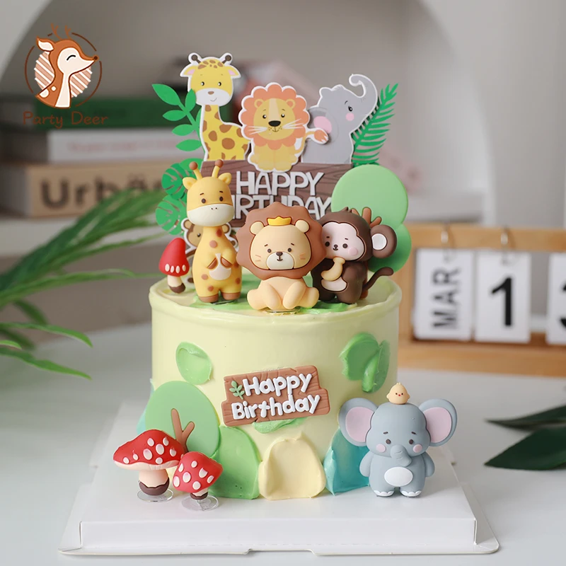 Jungle Dieren Cake Toppers Safari Kids 1e Verjaardagsfeestje Taart Decoraties Dierentuin Dieren Leeuw Olifant Giraf Baby Shower Decor