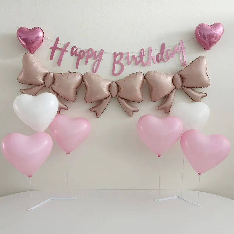 

Birthday Party Balloons Kit Small Bow Love Heart Table Decor Photo Banner Birthday Party Decorations Photo Booth Props Party Set