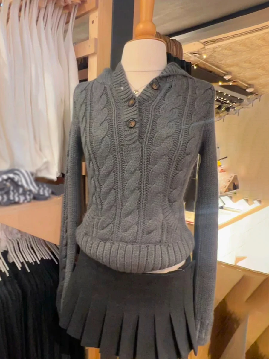 

Толстый свитер с карманами и витым цветком, женские новые хлопковые свитера с капюшоном и пуговицами с длинными рукавами, женские винтажные уличные теплые джемперы