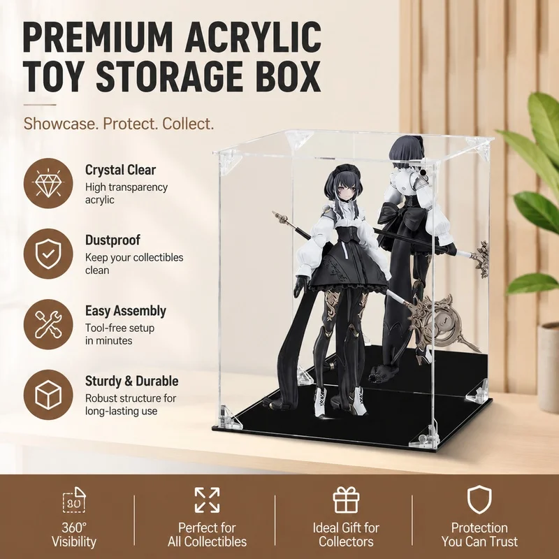 Clear Acrylic Display Case with Magnetic Door, Dustproof Showcase for Action Figures, Models, Toys and Collectible Display