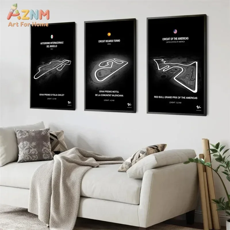 AZNM Mugello Ricardo Tormo Circuito de las Américas Mapa de la Pista de MotoGP Arte de Pared en Lienzo Sin Marco Póster Decorativo de Carreras de Motos