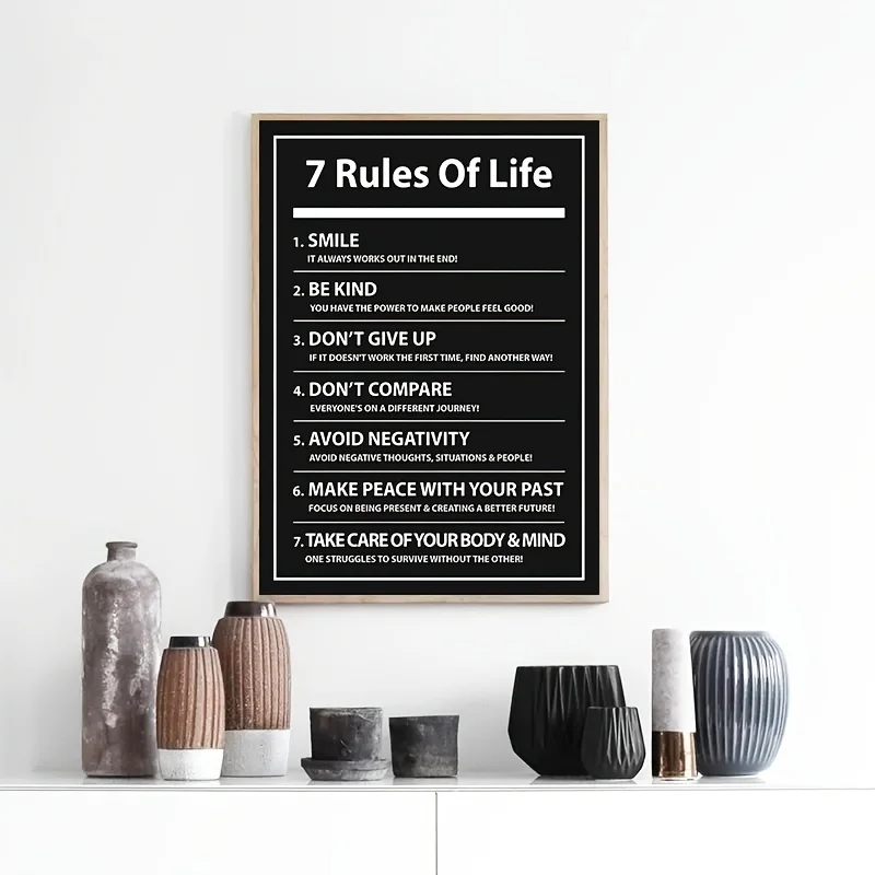 1 قطعة 7 قواعد الحياة رسالة تحفيزية إقتباس المشارك إلهام قماش اللوحة يطبع جدار الفن صور مكتب ديكور المنزل