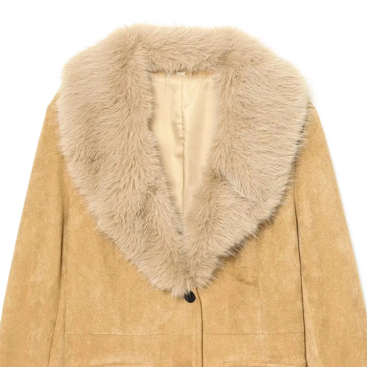 2025 DONNA Moda Stile Europeo e Americano Inverno Nuovo Pelle Scamosciata Effetto Pelliccia Sintetica Manica Lunga Giacca Tuta Sportiva Mujer