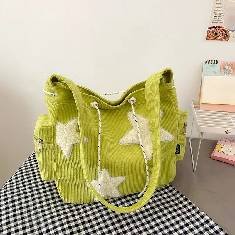 

Niche Design Handbag Star Female Student Large Capacity Commuting Tote Corduroy Shoulder Crossbody Bag 2023 New