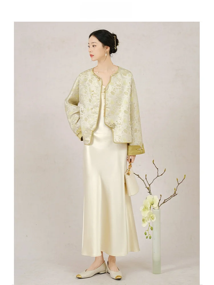 

ibai New Chinese Sle Women's Outerwear Silk T Top with Button Design Spring Faion Traditional National Sle