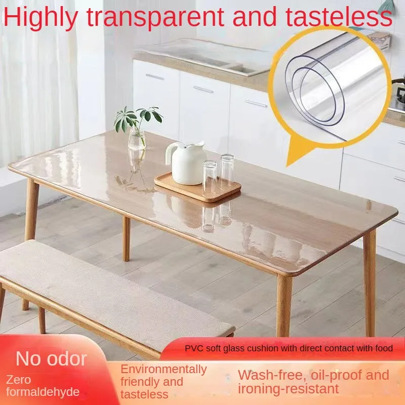 PVC Waterproof Tablecloth Transparent Tablecloth With Pattern Kitchen Table Cover Oil Cloth Soft Glass Tablecloth 3.0 mm