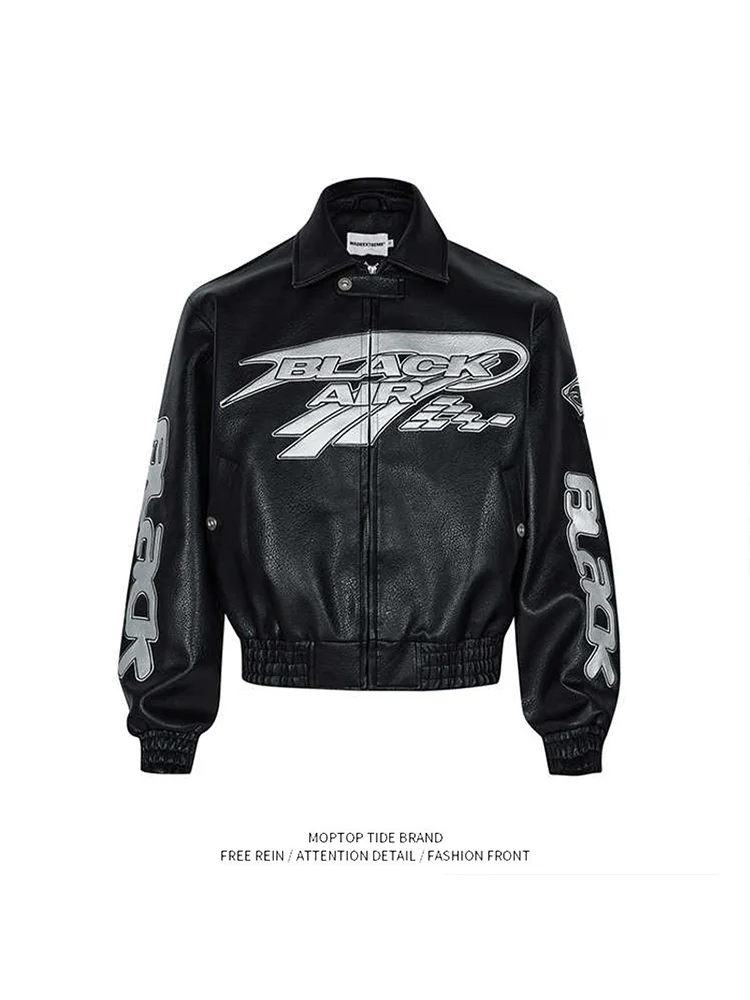 

Ретро-куртка в американском уличном стиле, плотная мотоциклетная куртка свободного кроя, мужская кожаная куртка в стиле хип-хоп для пар, модная куртка из искусственной кожи