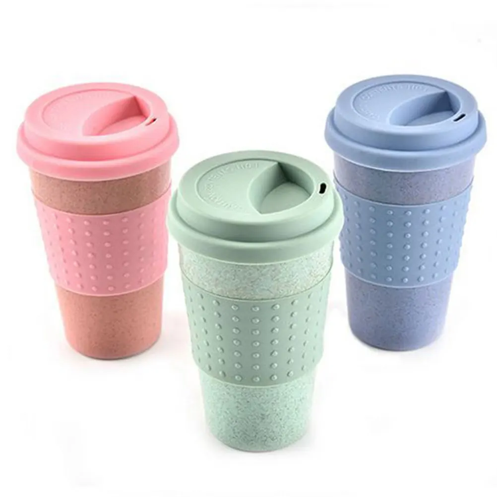 

3Pcs Lightweight Wheat Straw Tumbler Large Capacity Kitchen Cups for Daily Use Travel Cups with Lid Plastic Tumblers