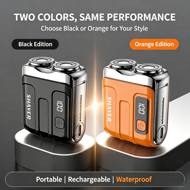 Mini Men Electric Shaver,Dual Blade Dry Shaving,Type-C Rechargeable Portable Beard Trimmer with LED Power Display for Daily Use