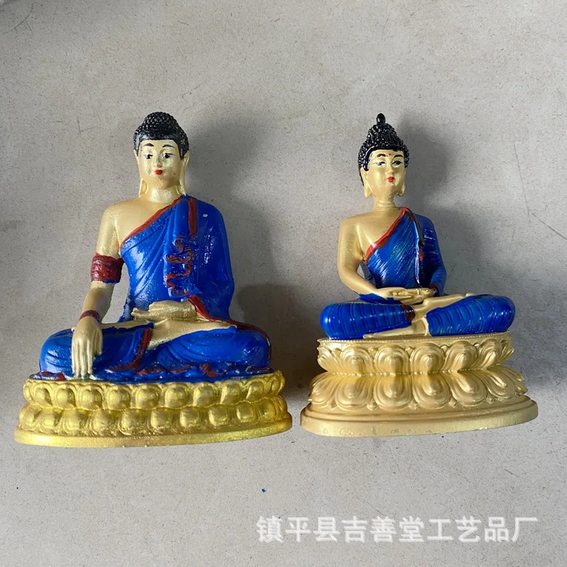 

Antique Alloy Painted Tibetan Style Buddha Statue Manjushri Sakyamuni Buddha Home Decor Desktop Ornament