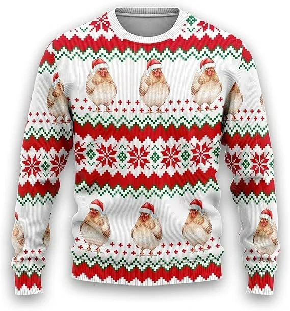 Rooster 3d Printed Ugly Christmas Sweater Cute Xmas Tree Graphic Sweatshirts Fashion for Man Jumper Sweaters Unisex Tops