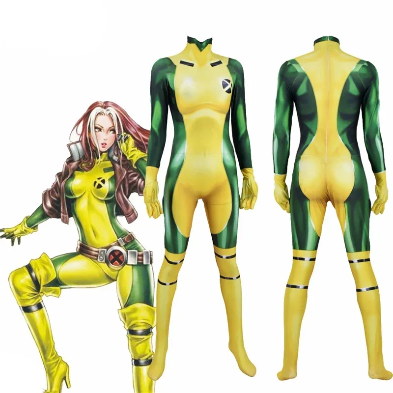 Disfraz de Cosplay con impresión 3D de película X MEN, disfraz de Rogue para adultos y niños, mono Zentai, traje de fiesta de Halloween para mujeres y niñas