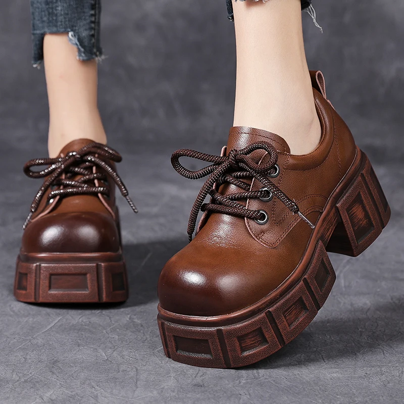

GKTINOO Handmade Women's Platform Shoes For Women Genuine Leather Footwear Woman Vintage Soft Comfort Wedges Breathable Pumps