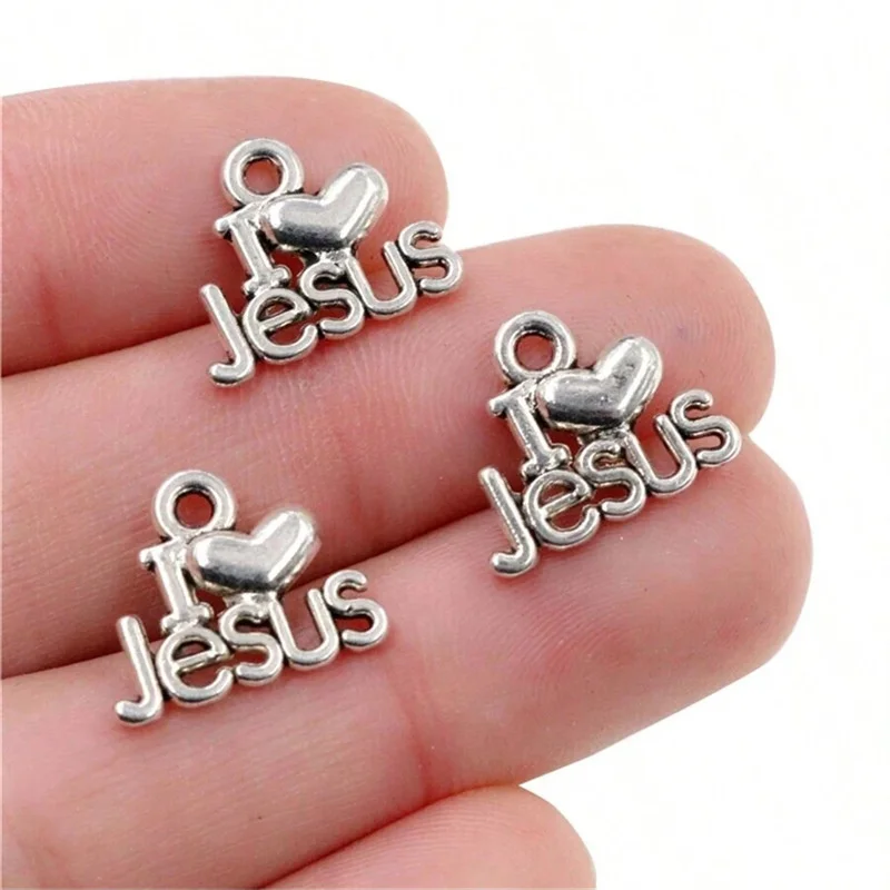 10/20/50pcs 16*13mm Antique Silver Color I Love Jesus Charms Pendant Handmade Charms DIY Bracelet Necklace Jewelry Accessories